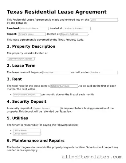 Blank Residential Lease Agreement Document for Texas State