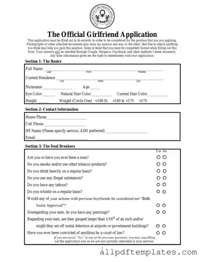 Get Girlfriend Application Form in PDF
