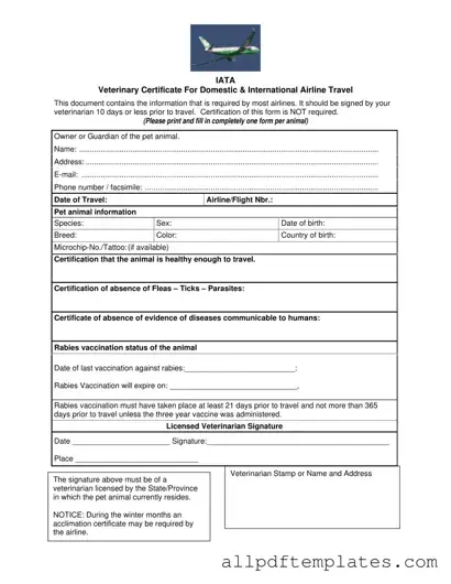 Get Veterinary Certificate Travel Form in PDF