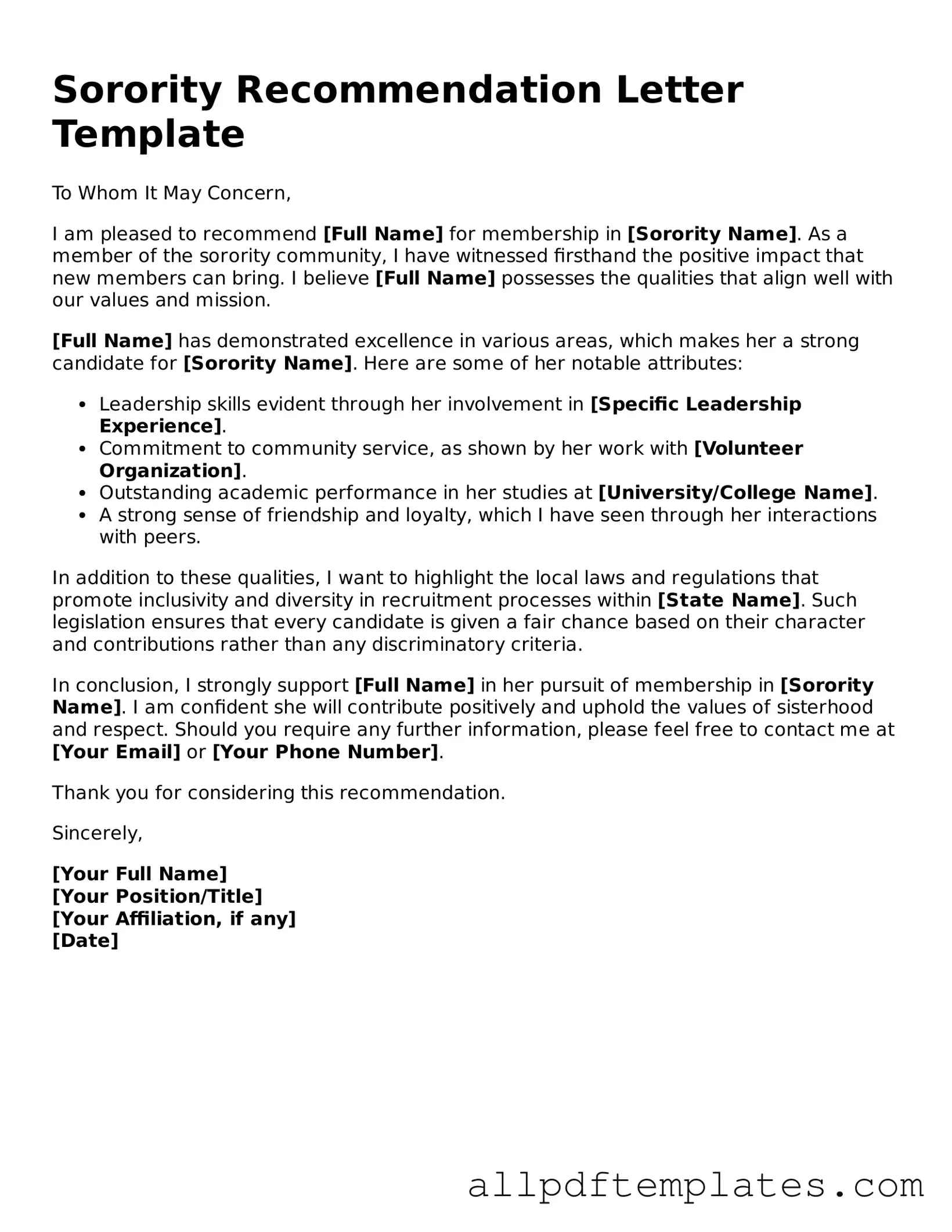 Free Sorority Recommendation Letter Template