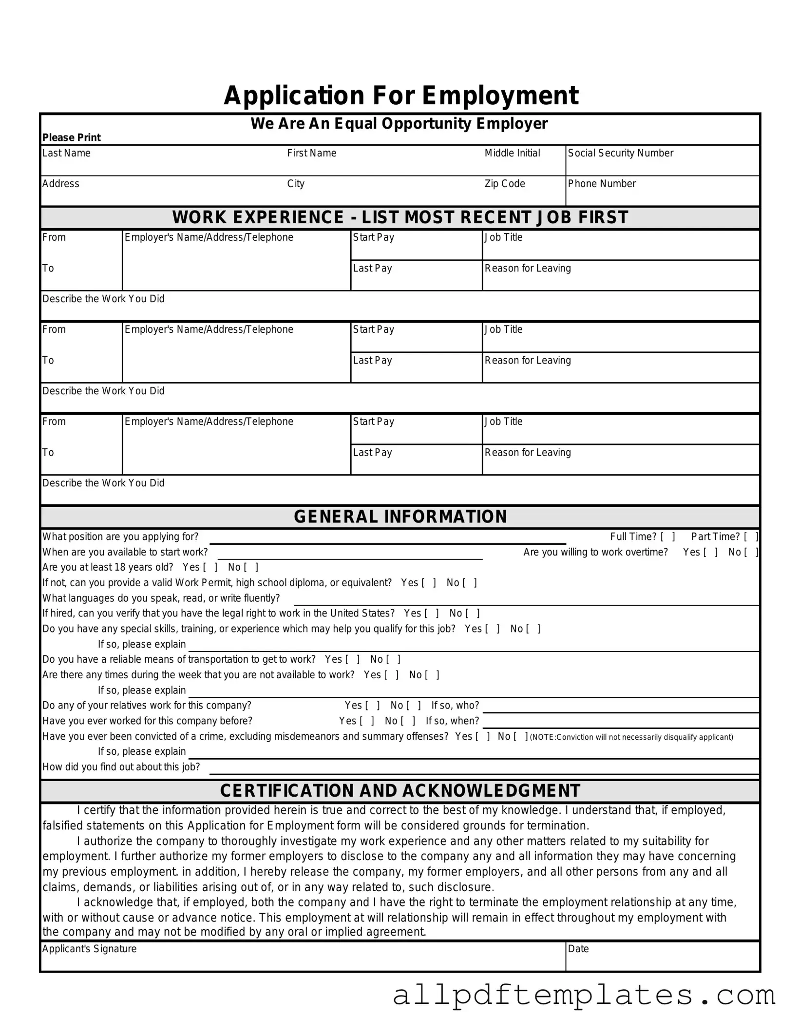 Get Spanish Application Employment Form in PDF