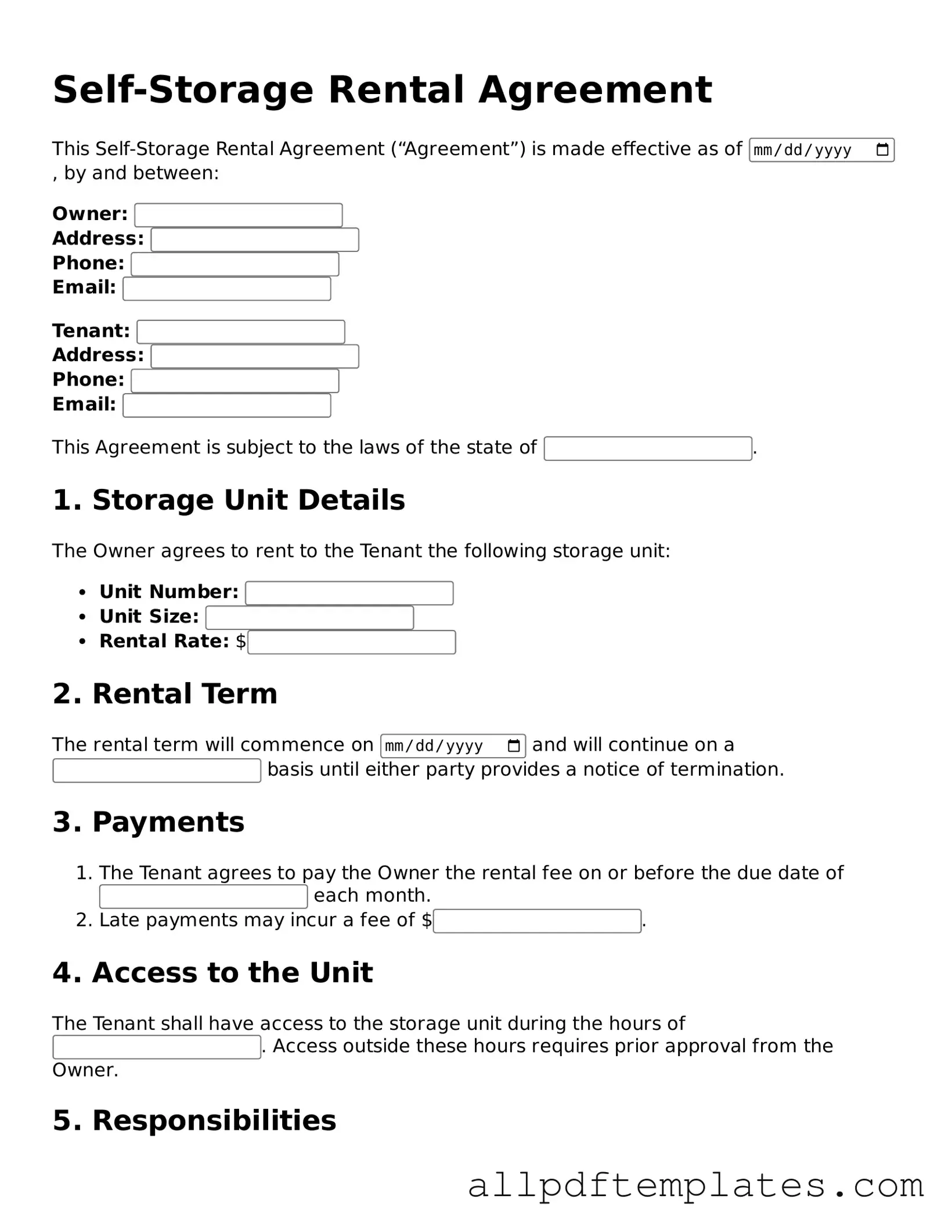 Free Self-Storage Rental Agreement Template