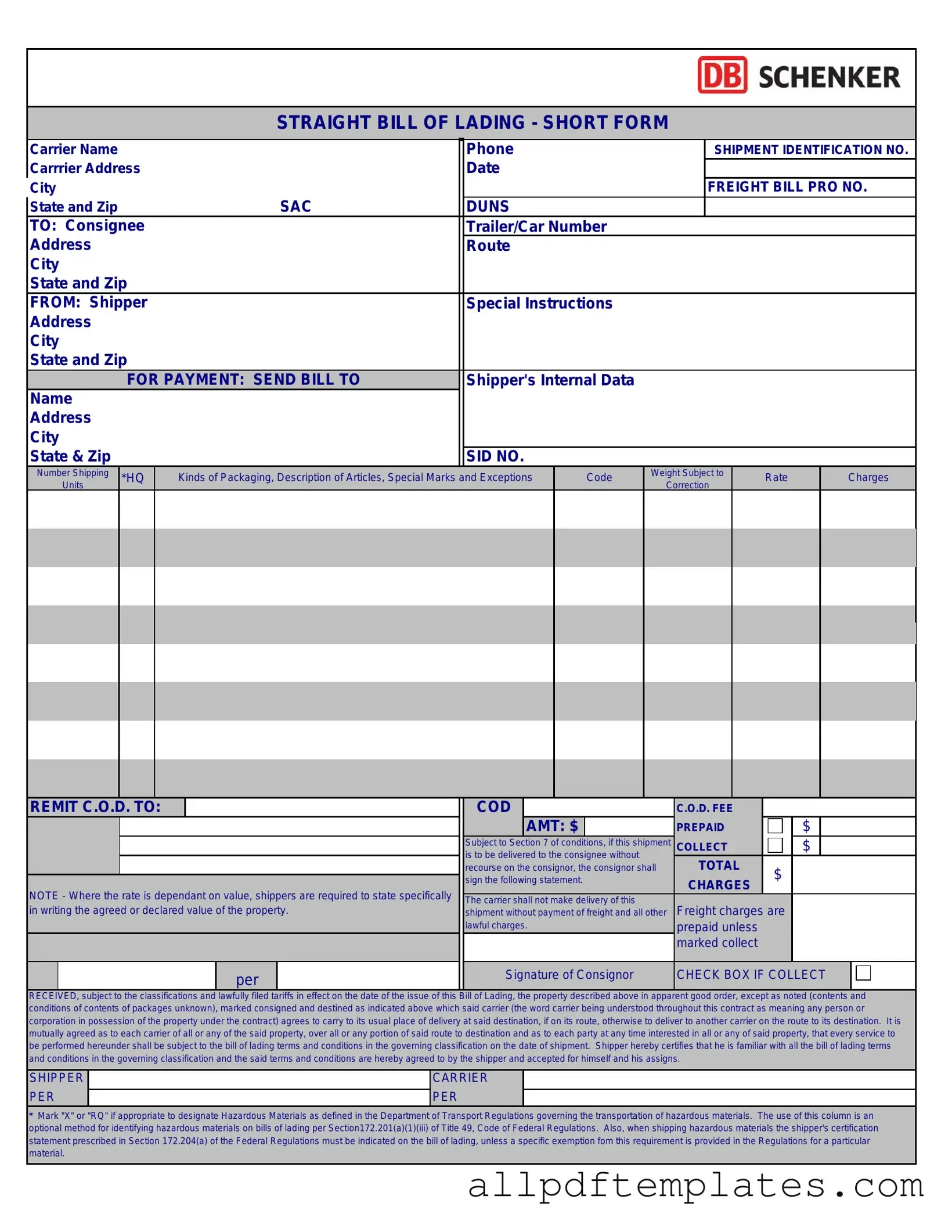 Get Straight Bill Of Lading Form in PDF
