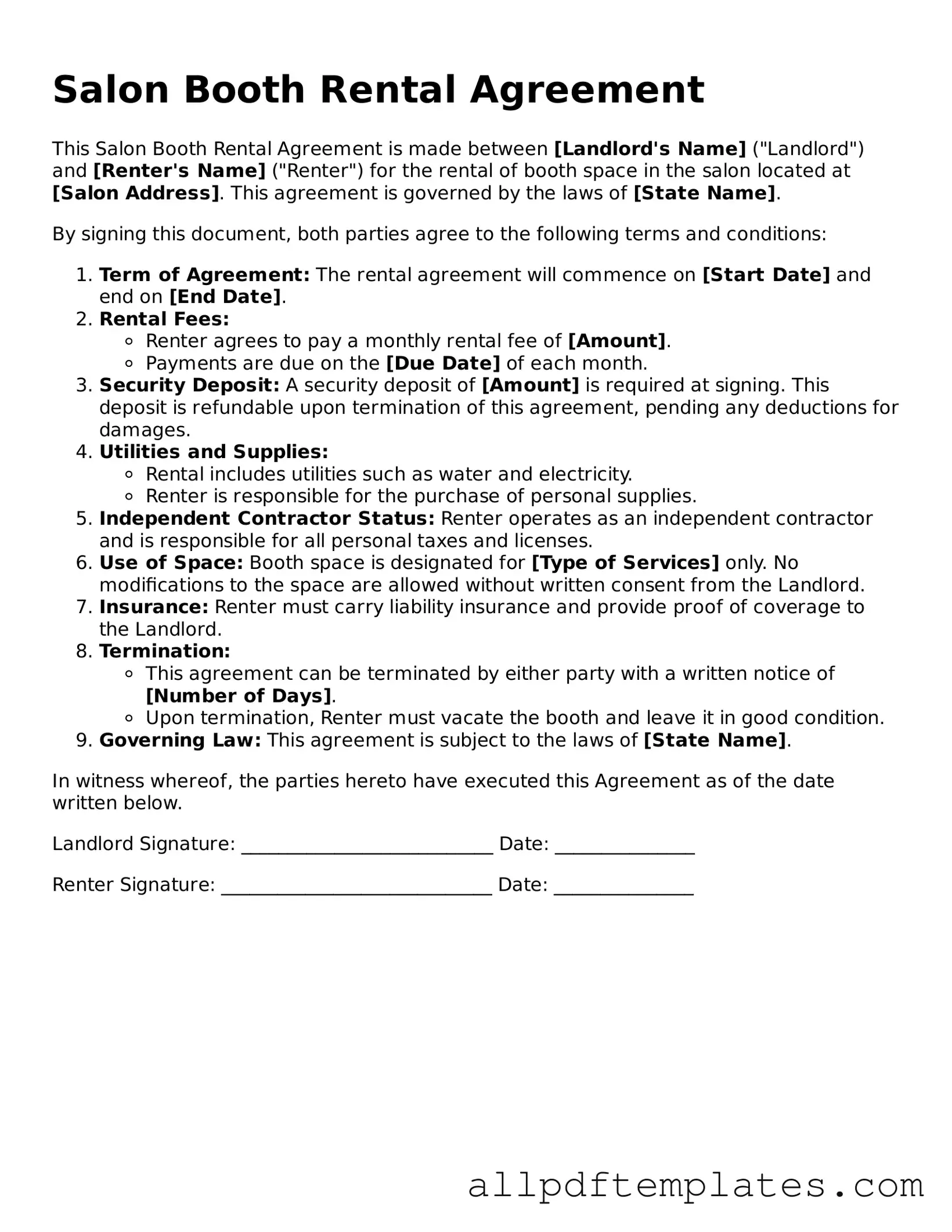 Free Salon Booth Rental Agreement Template