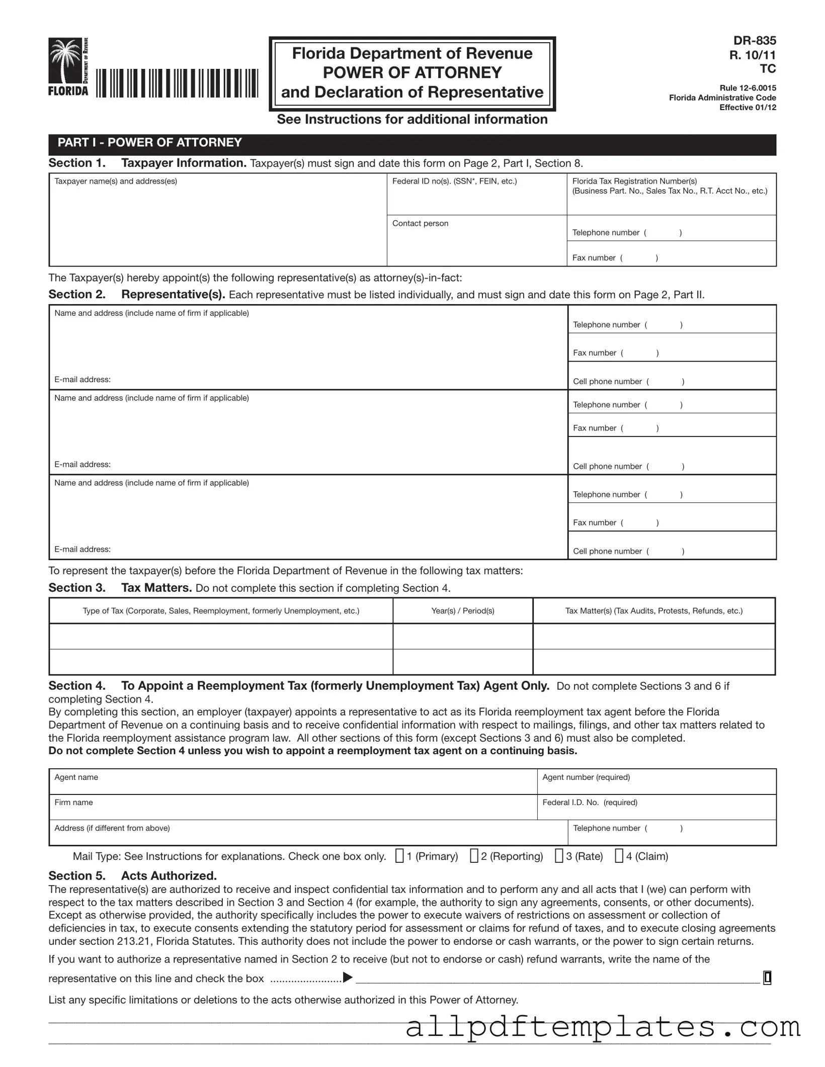 Get Tax POA dr 835 Form in PDF