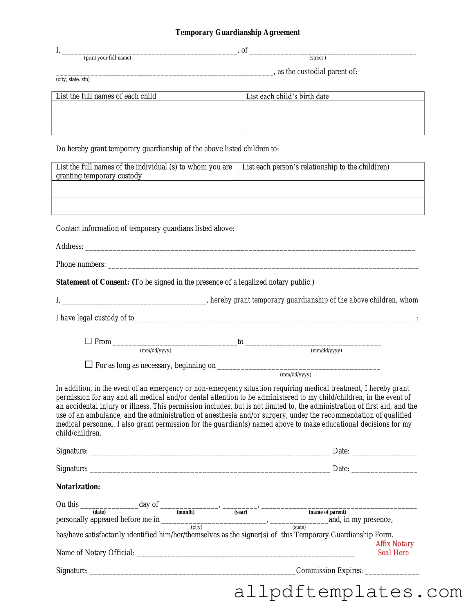 Get Temporary Custody Form in PDF