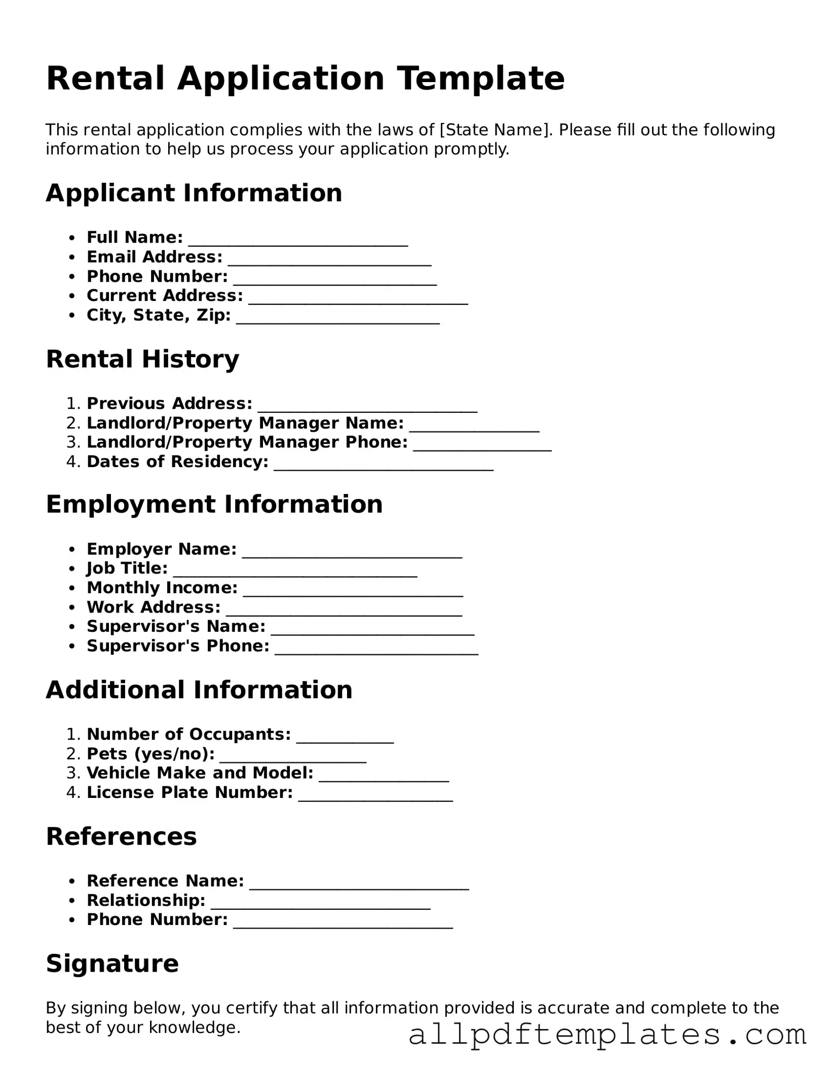 Free Rental Application Template