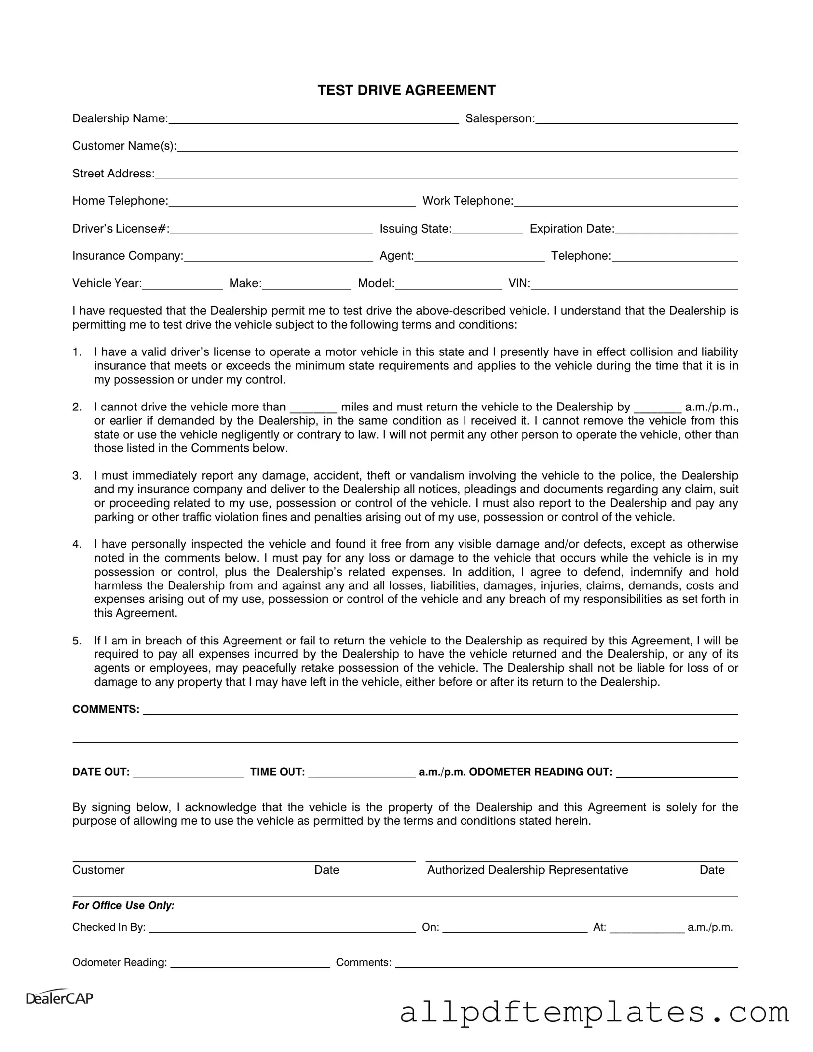 Get Test Drive Form in PDF