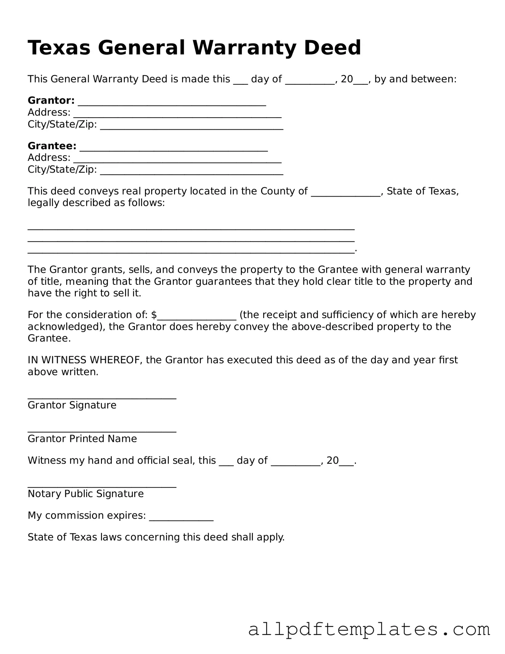 Blank Deed Document for Texas State