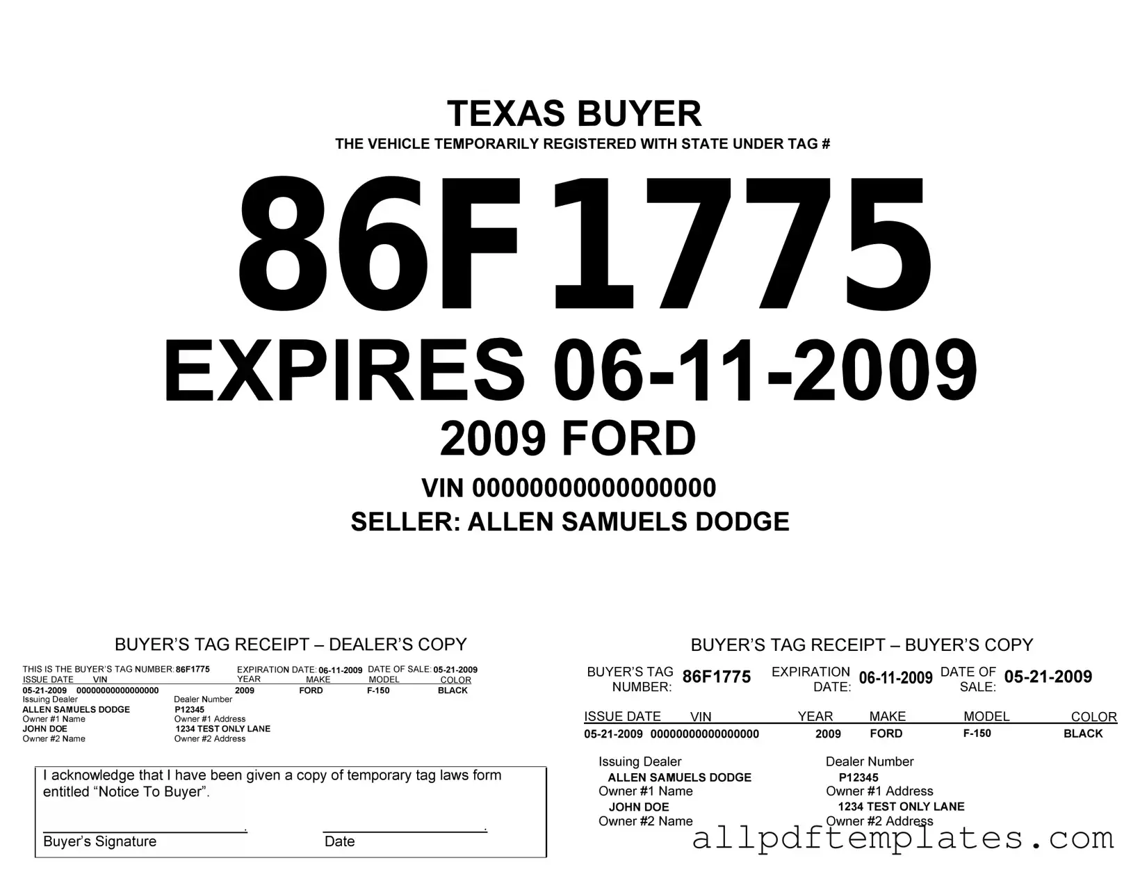 Get Texas Temporary Tag Form in PDF
