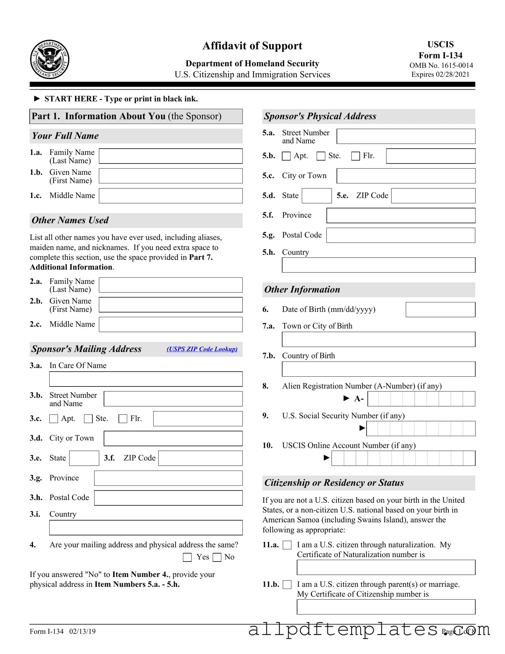 Get USCIS I-134 Form in PDF