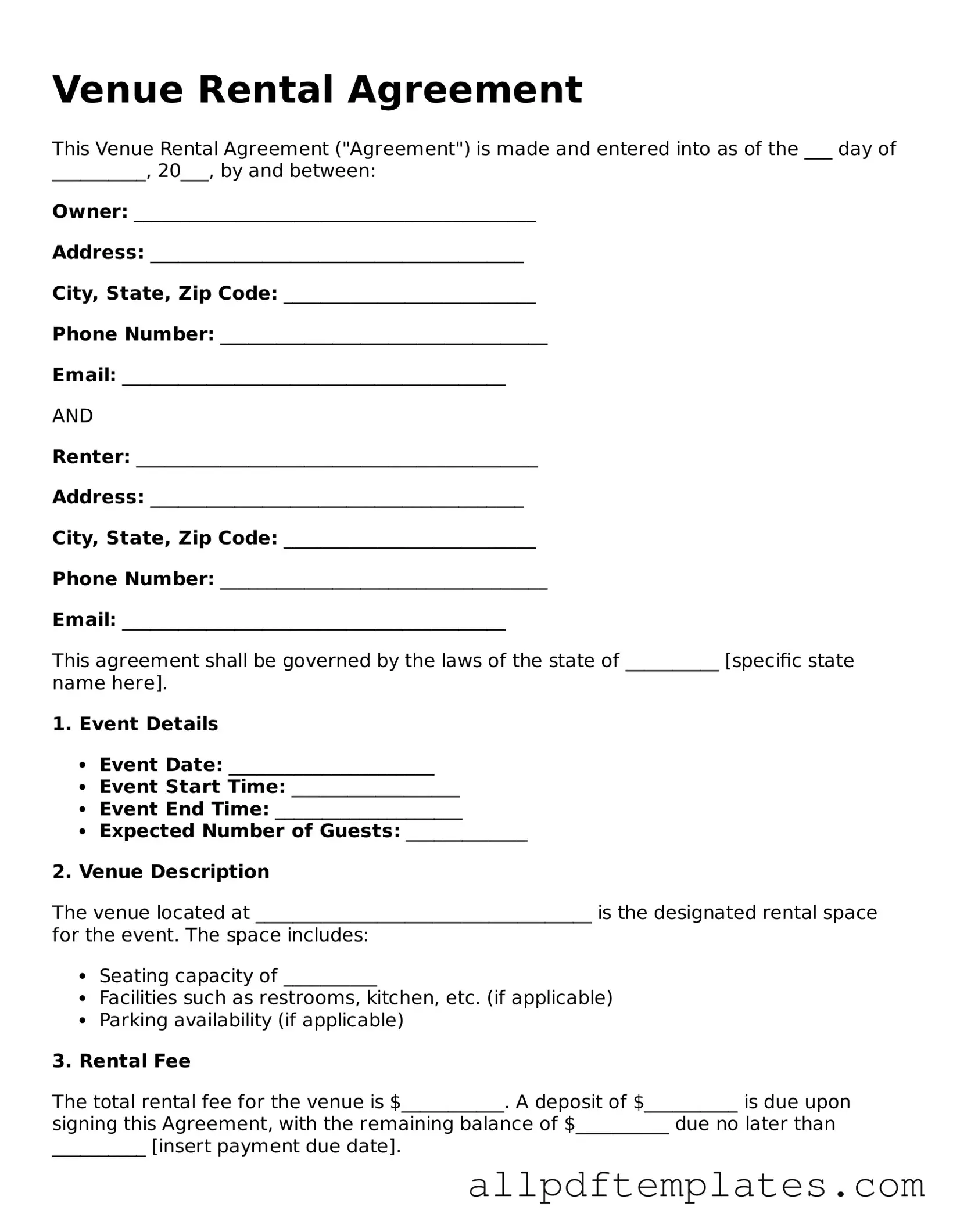 Free Venue Rental Agreement Template