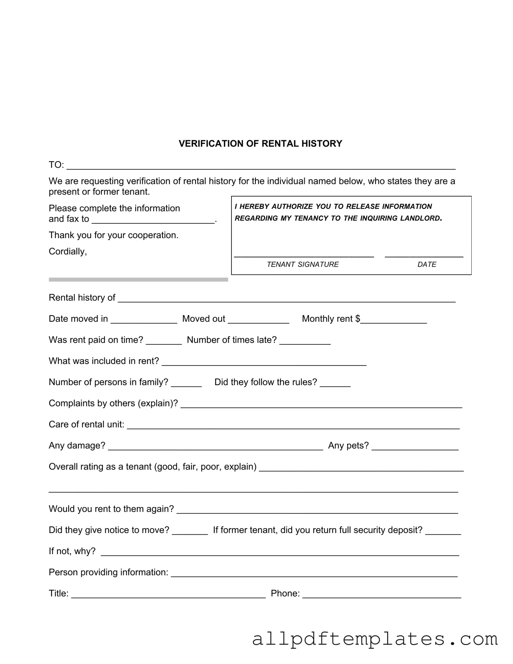 Get Verification Rental Form in PDF
