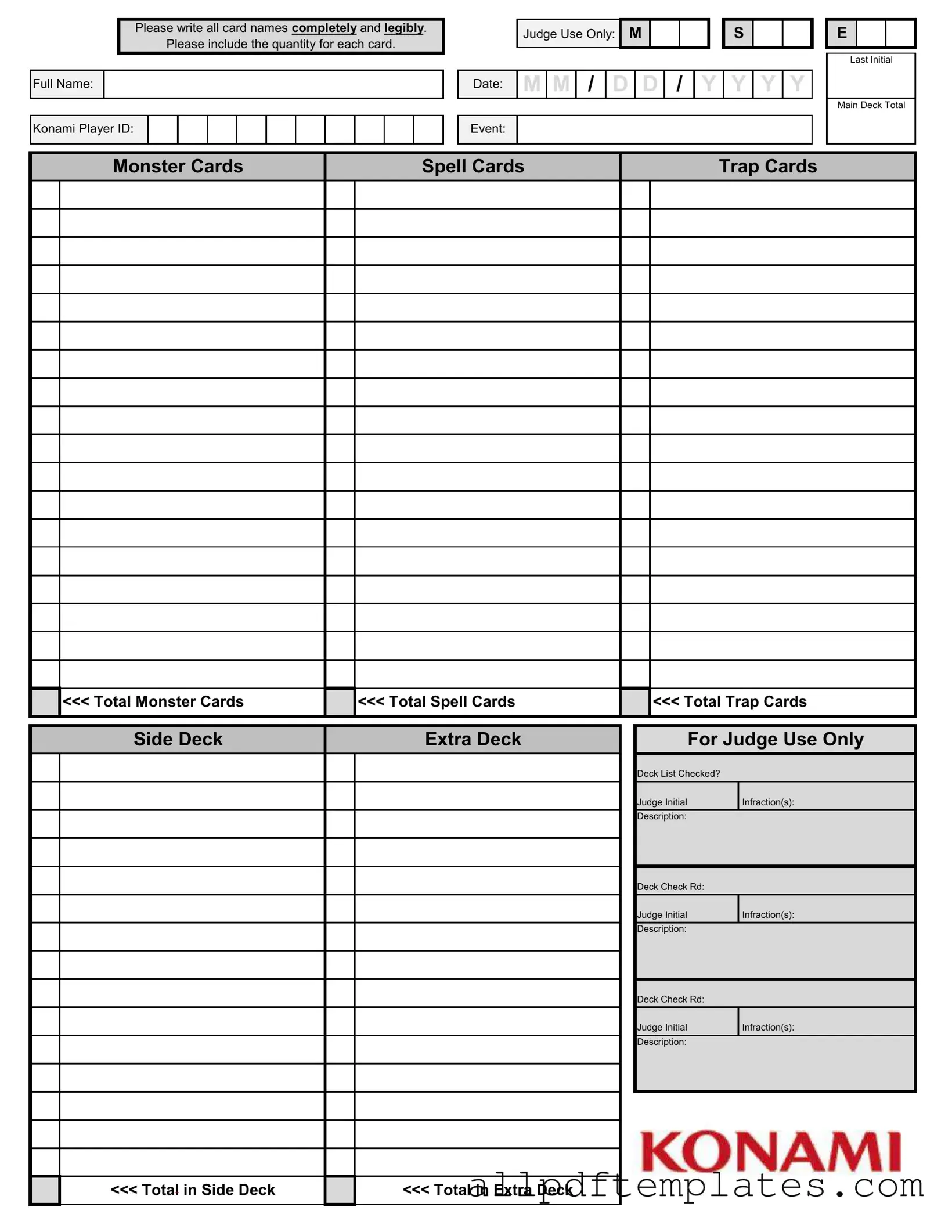 Get Konami Decklist Form in PDF